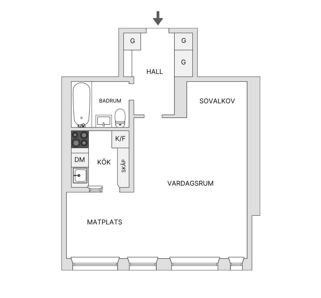 Floor plan for Odengatan 30, 1 tr