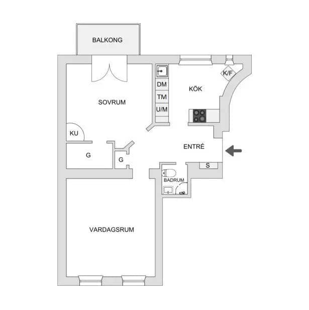 Floor plan for Karlbergsvägen 53A, 1 tr