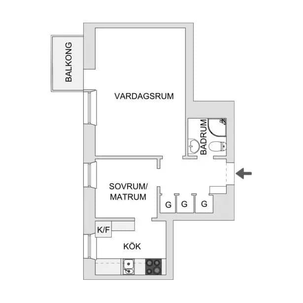 Planritning för Fogdevägen 3A