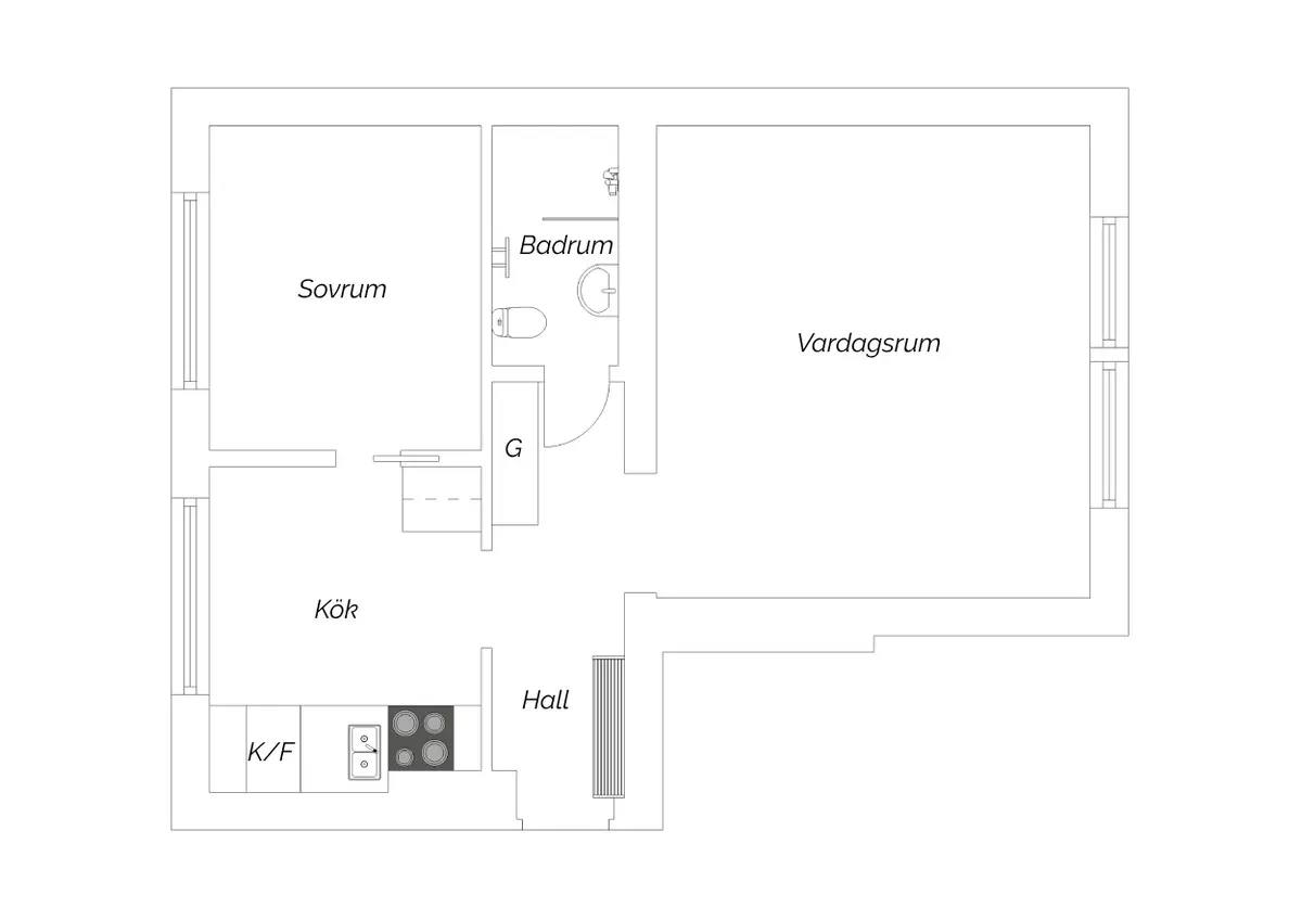 Floor plan for Drottninggatan 22B