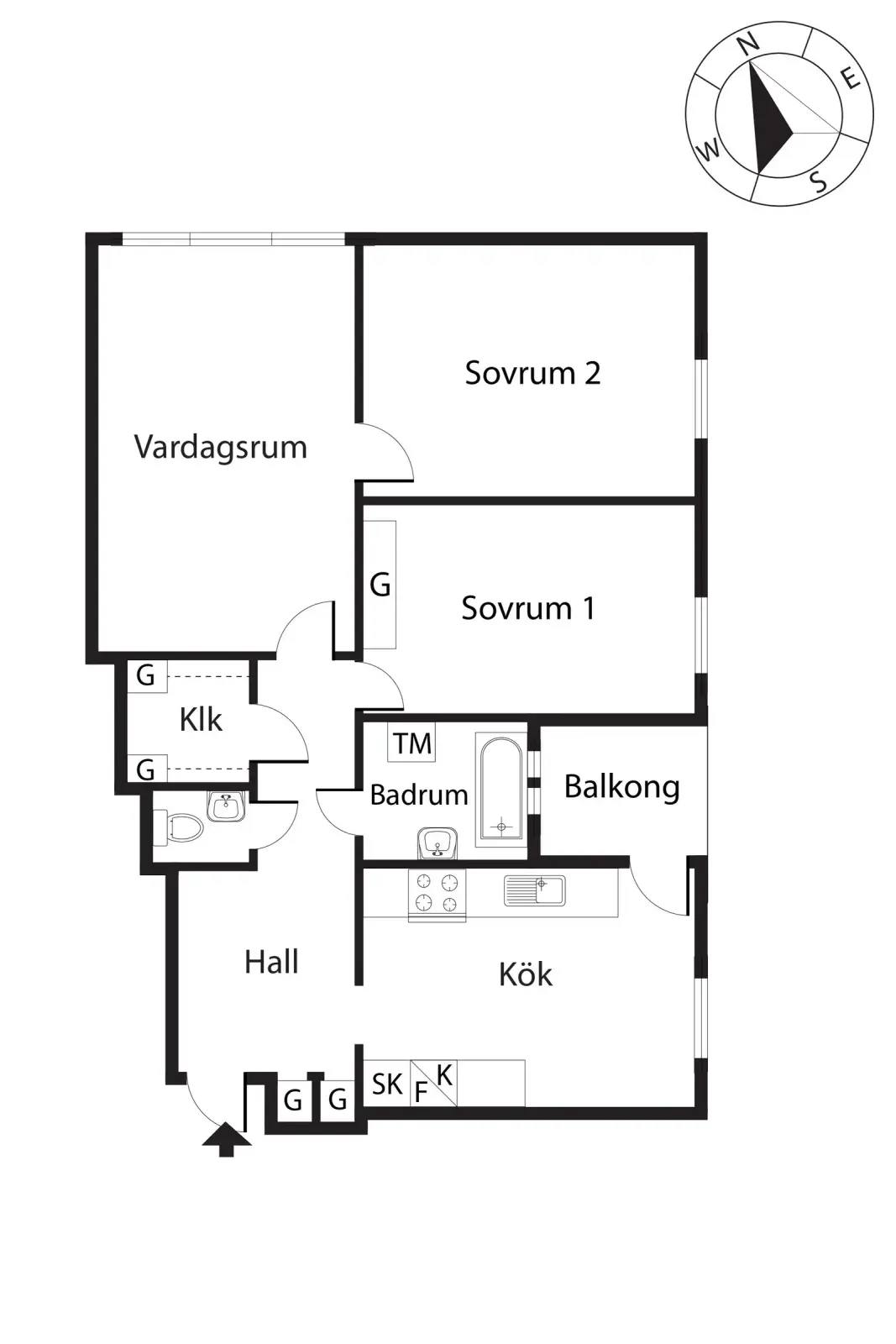 Planritning för Skrakgränd 1, 6 tr