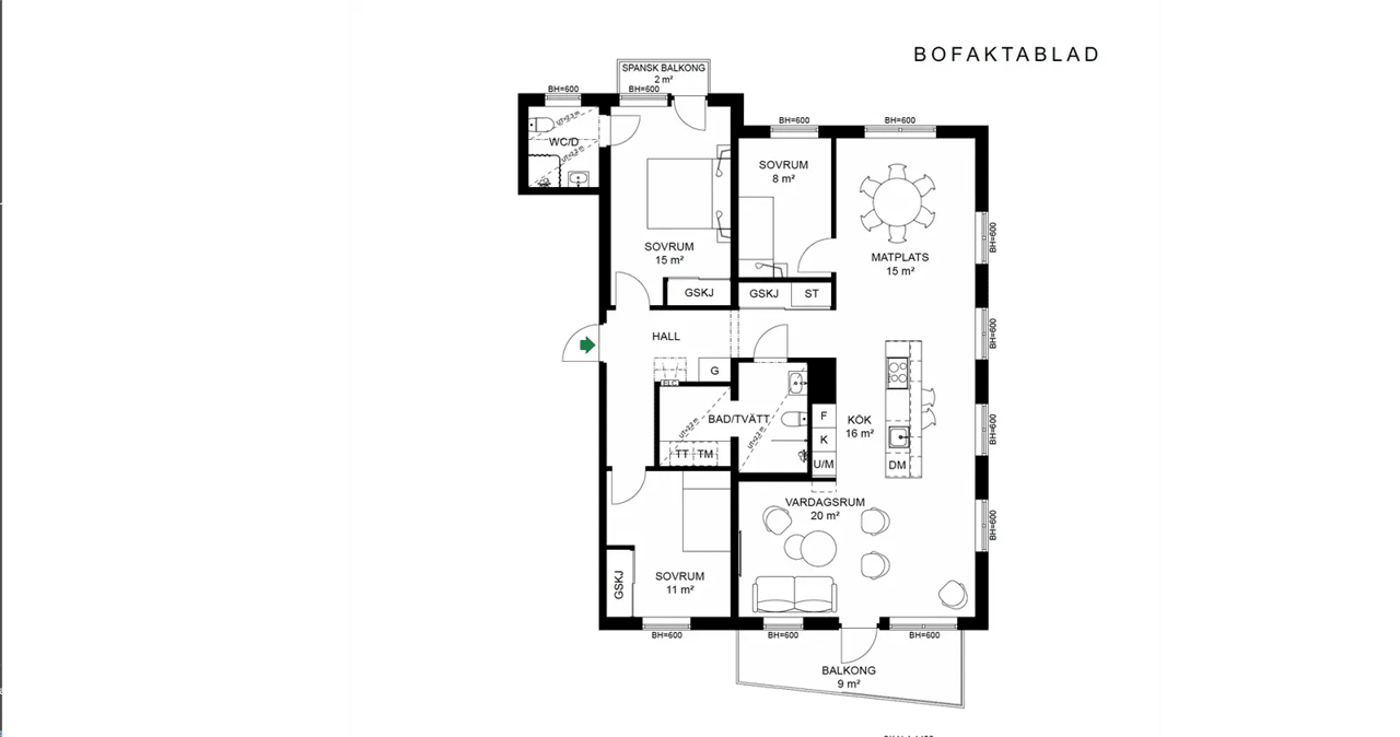 Floor plan for Centralvägen 95 lgh 3-1301