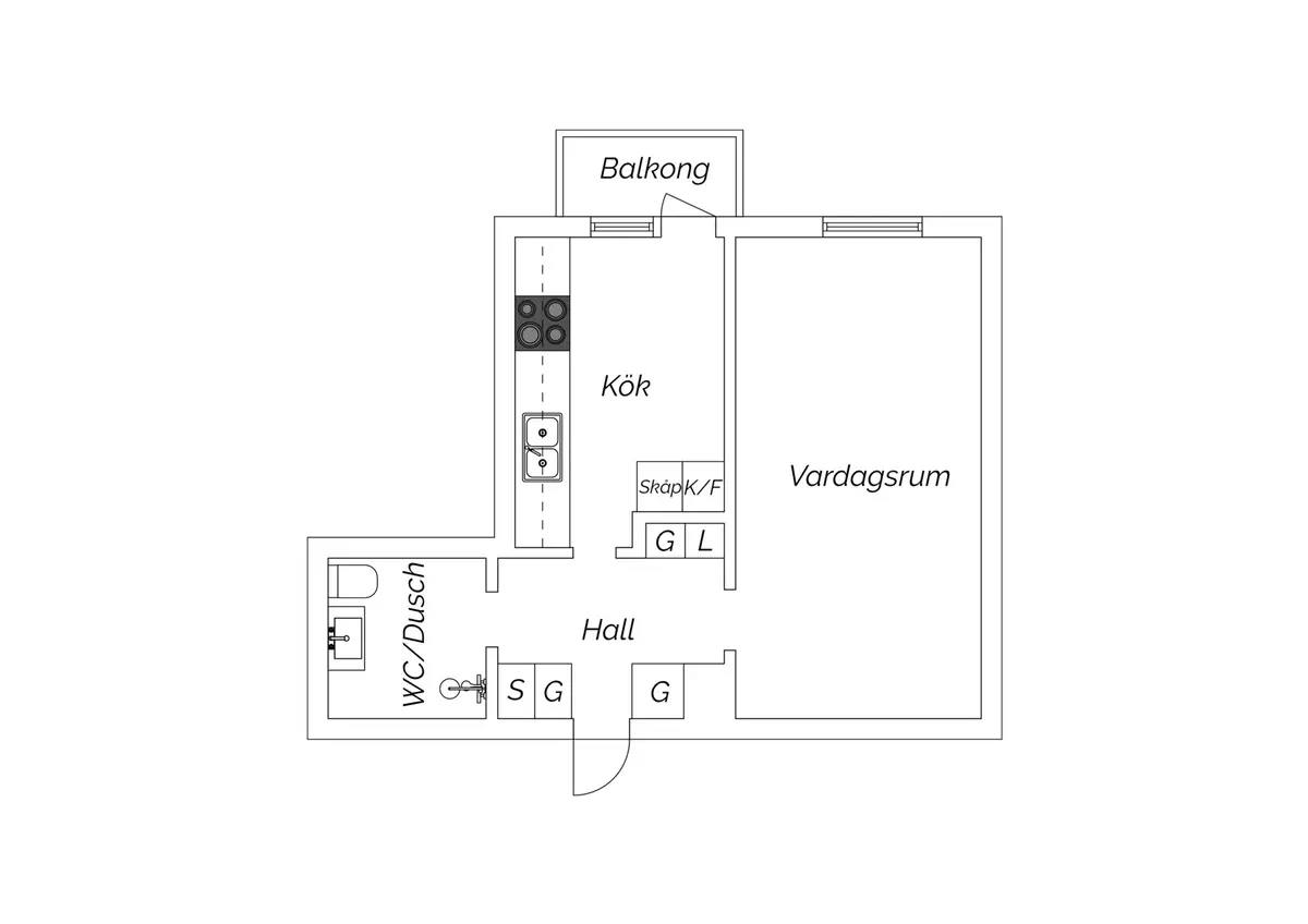 Planritning för Backgatan 23H
