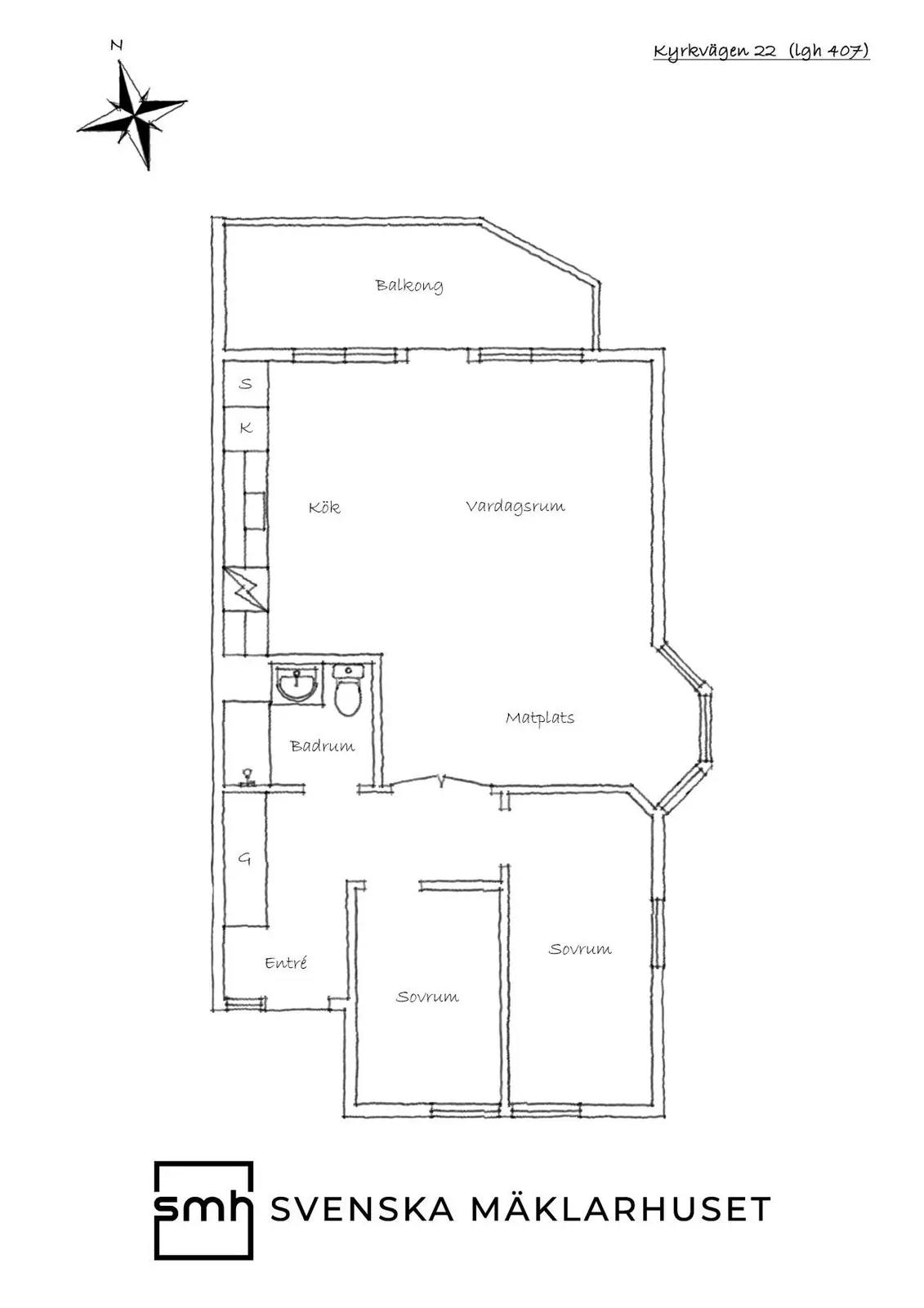 Planritning för Kyrkvägen 22 (Lgh 407)