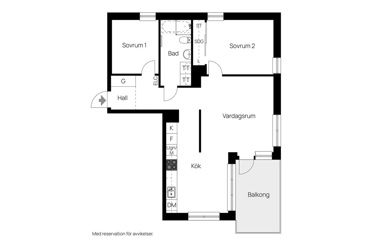 Planritning för Kokillbacken 3, 1tr
