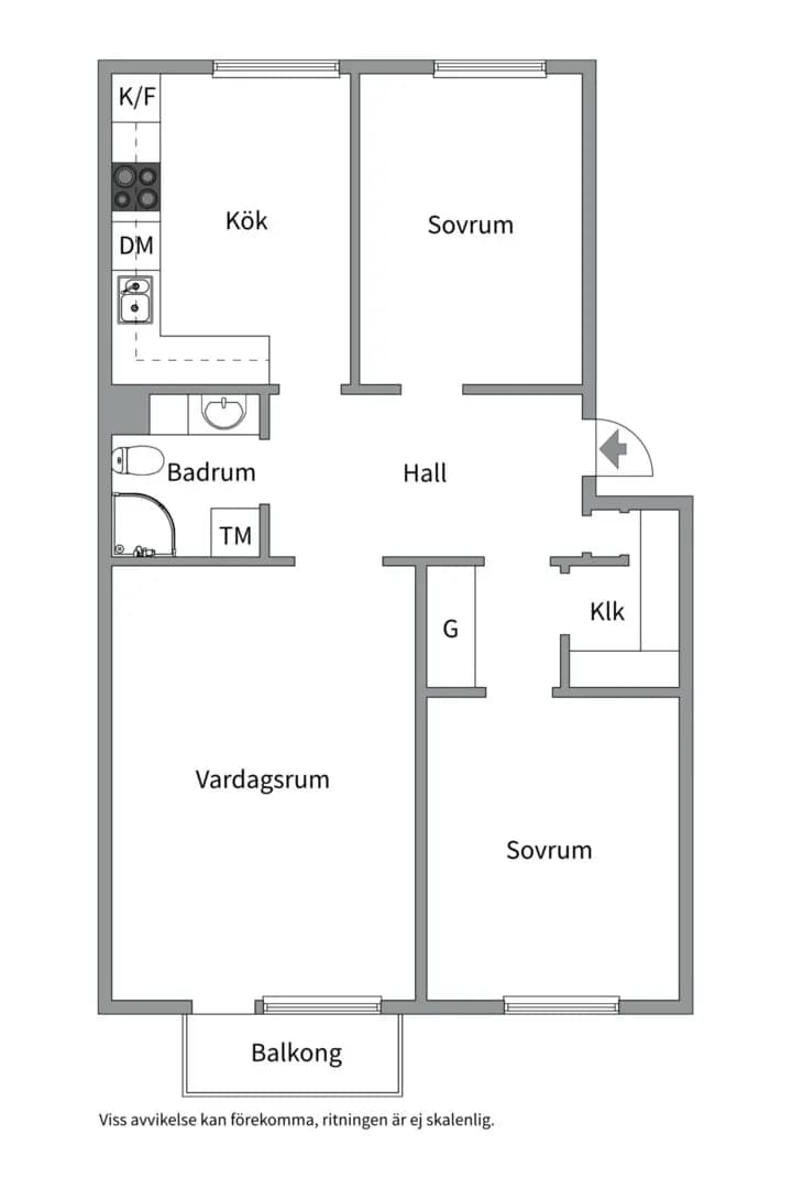Floor plan for Sturevägen 1B, 3/3tr
