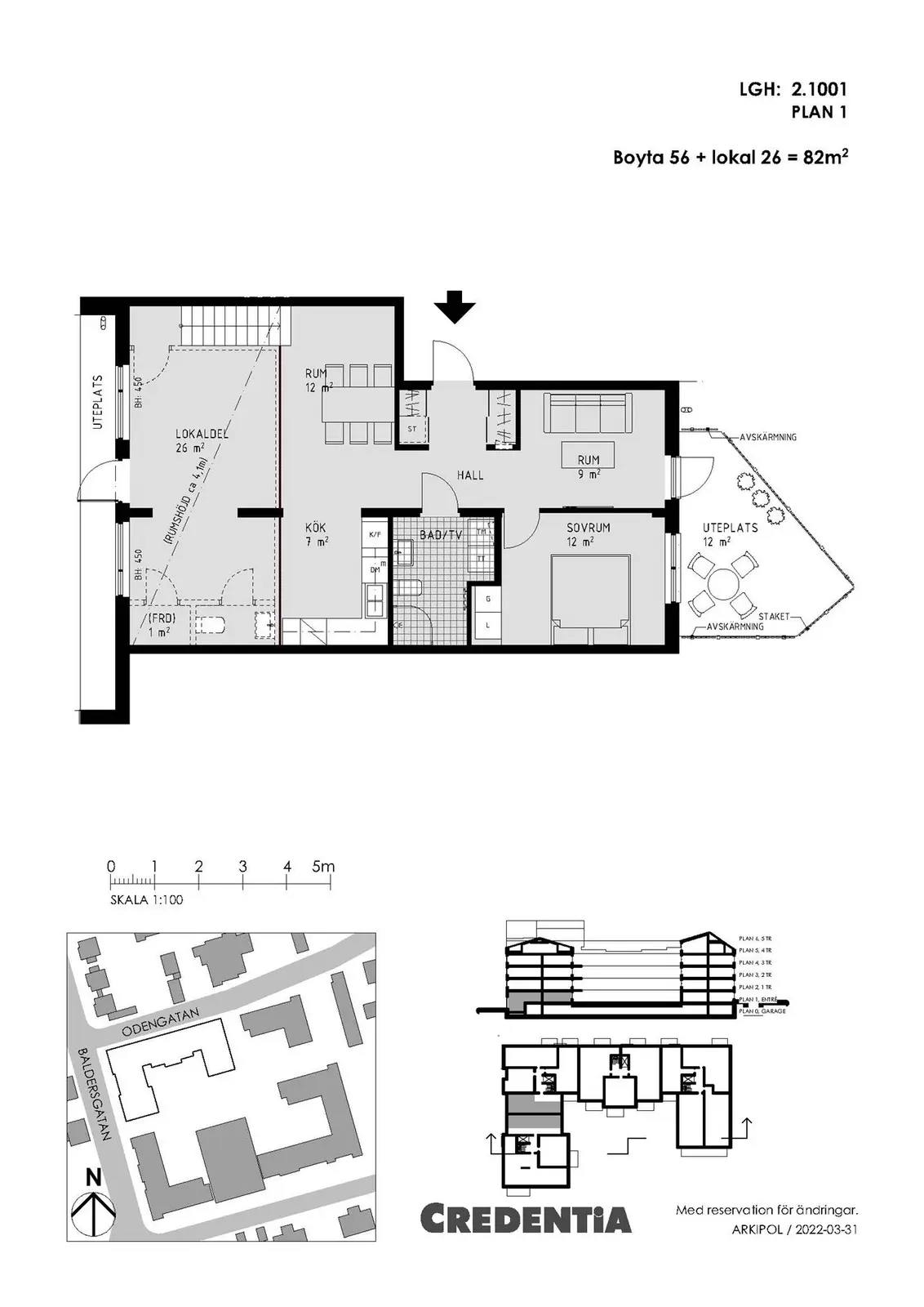 Floor plan for Baldersgatan 8C, Lgh 2.1001 Bokal