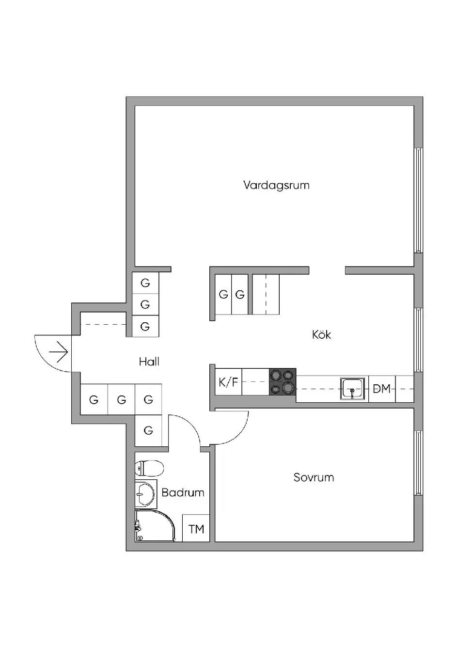 Planritning för Grevgatan 39, 5 tr