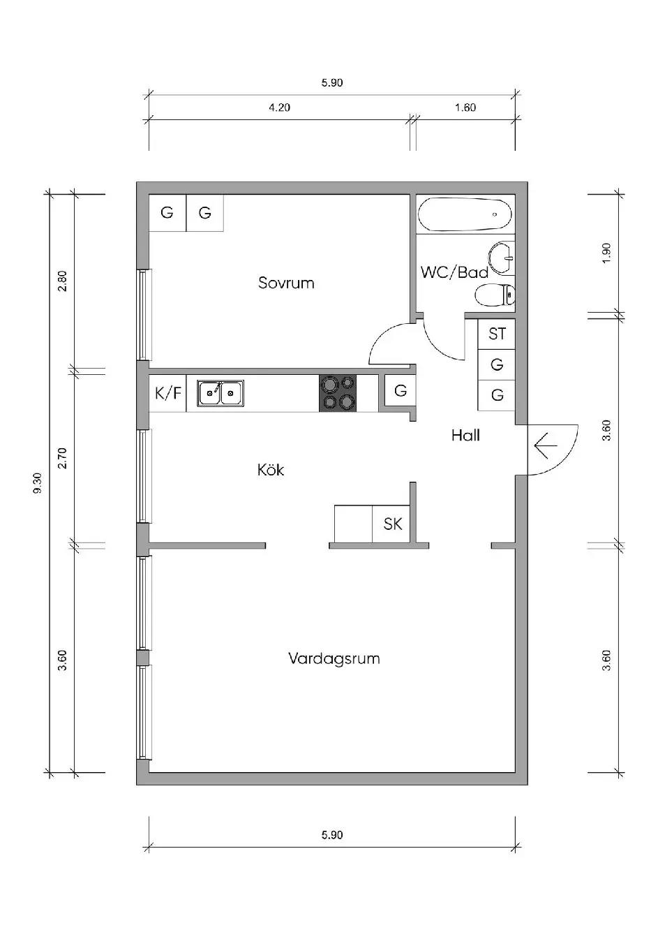 Planritning för Sundsgatan 22B
