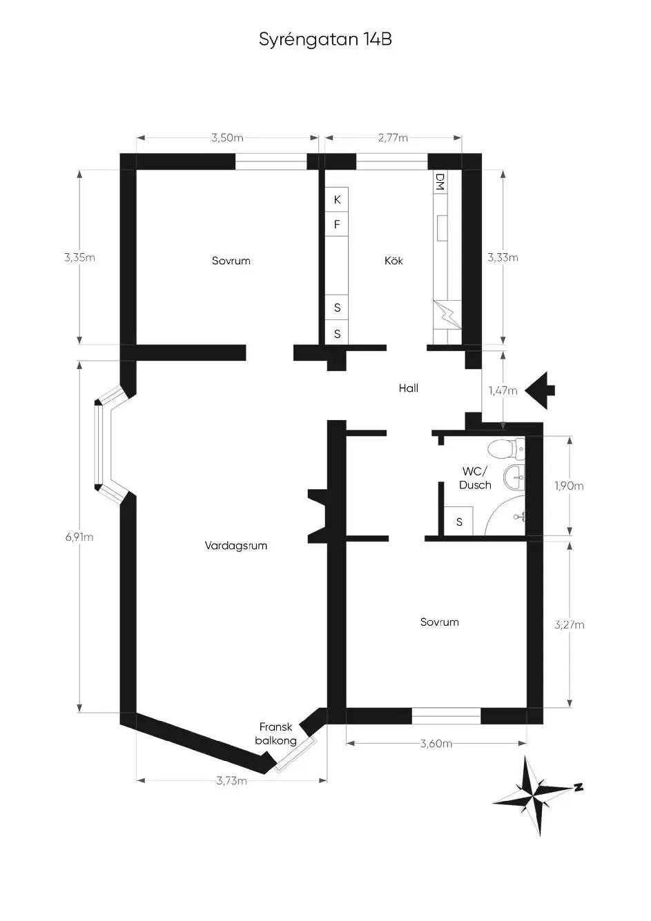 Planritning för Syréngatan 14b