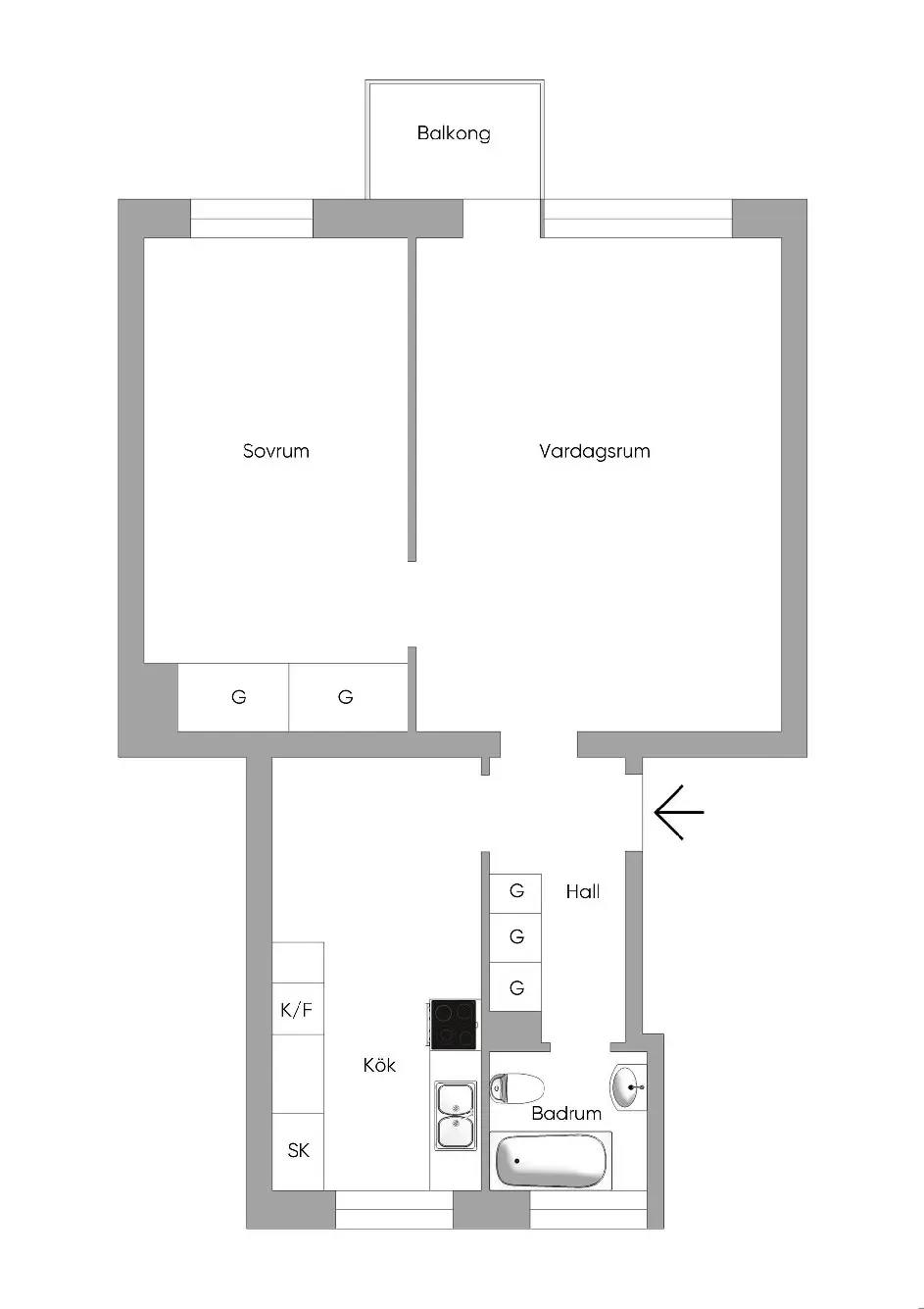 Floor plan for Kvarngärdesgatan 8A