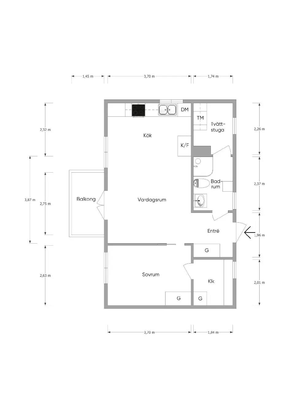 Planritning för Boklidsvägen 41F