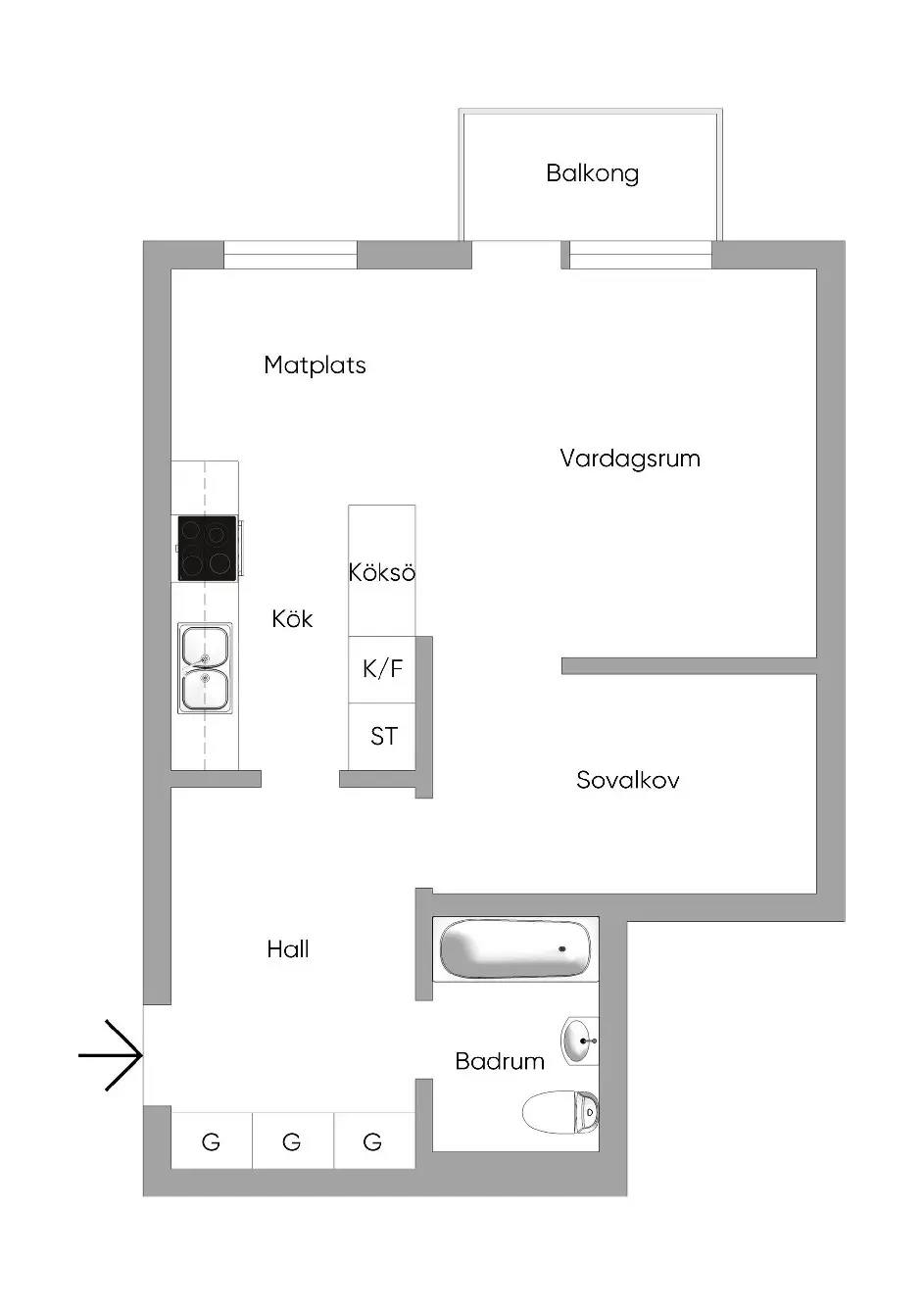 Floor plan for Arvid Lindmansgatan 21A