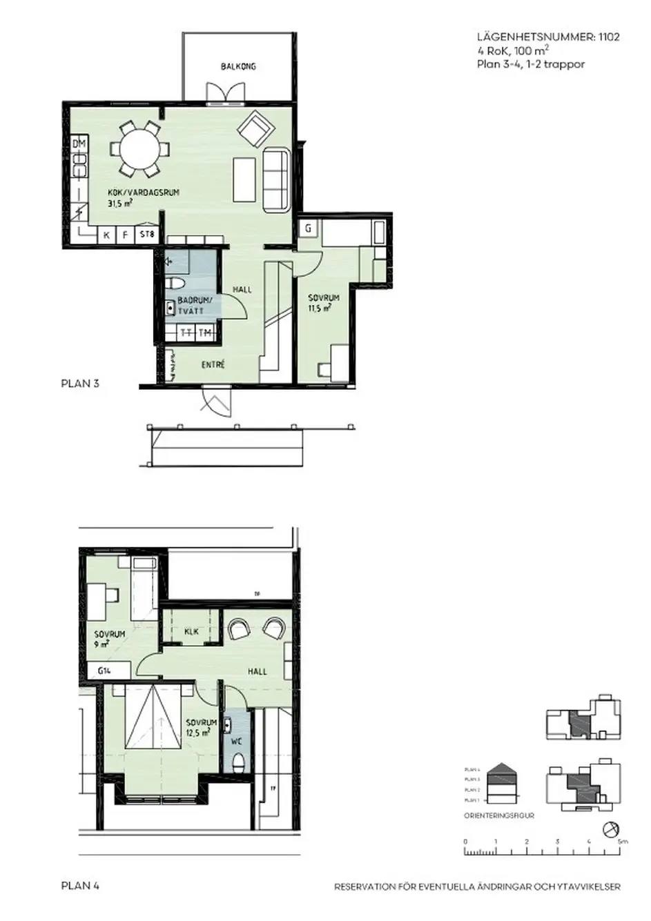 Planritning för Bergsgatan 70, Berghem plan 3-4 (etage)