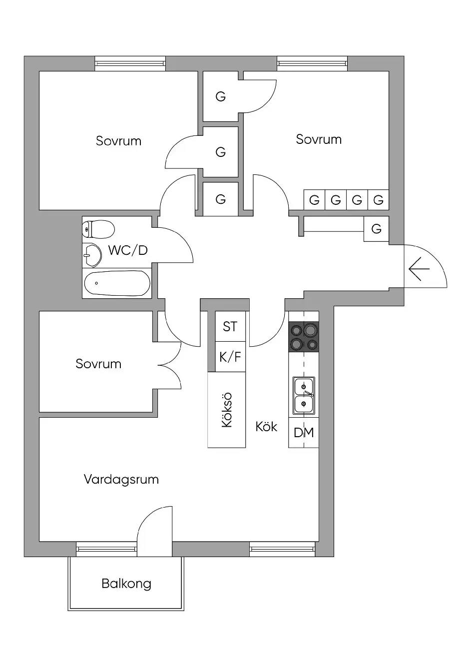 Floor plan for Hägerstensvägen 158, våning 3 av 4