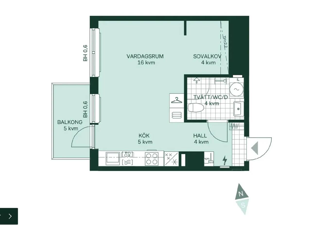 Planritning för Gaffelseglet 42 vån 5/5
