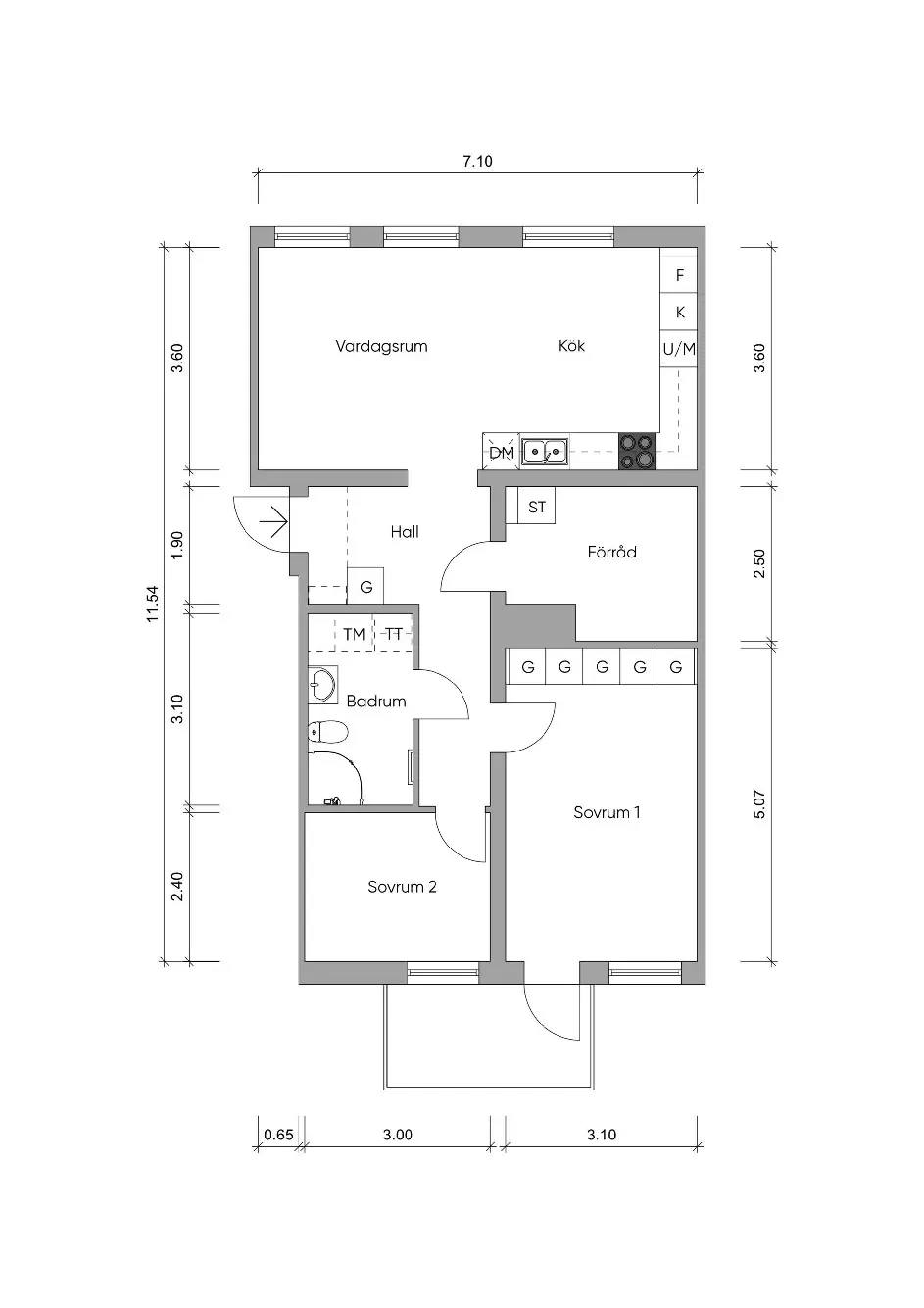 Planritning för Schaktmästaregatan 14A Lgh 341