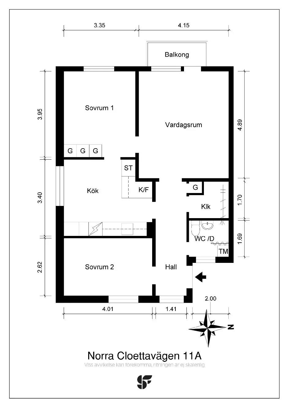Floor plan for Norra Cloettavägen 11A