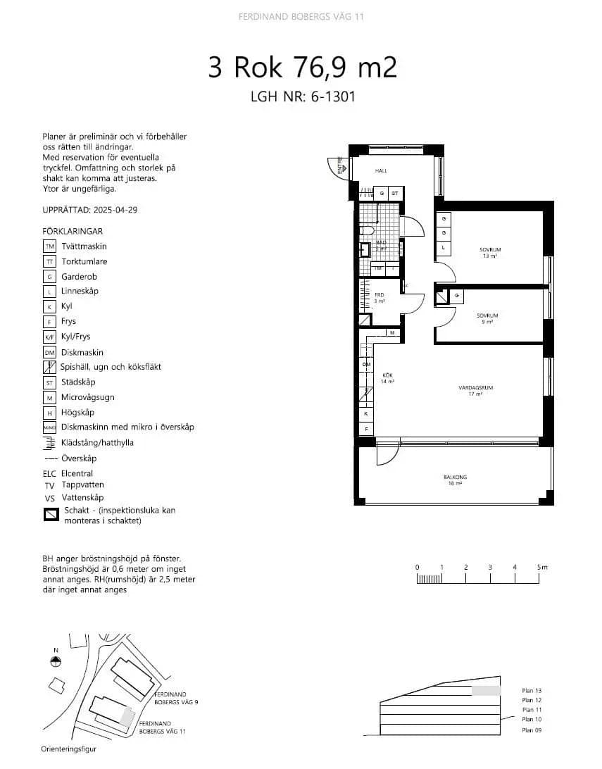 Planritning för Ferdinand Bobergs väg 11, lgh 06-1301
