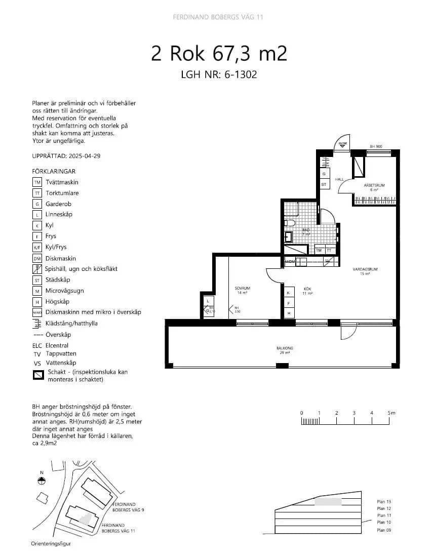 Planritning för Ferdinand Bobergs väg 11, lgh 06-1302