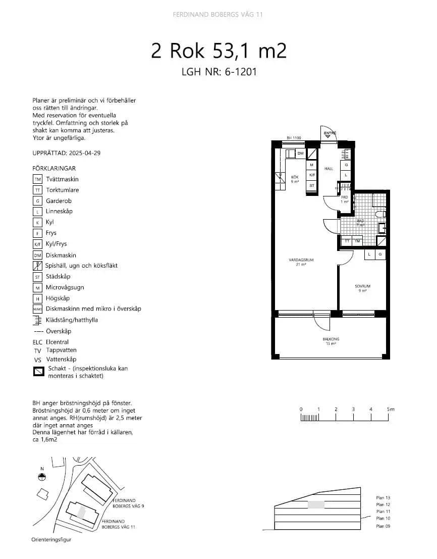 Planritning för Ferdinand Bobergs väg 11, lgh 06-1201