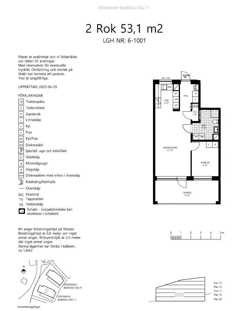 Planritning för Ferdinand Bobergs väg 11, lgh 06-1001