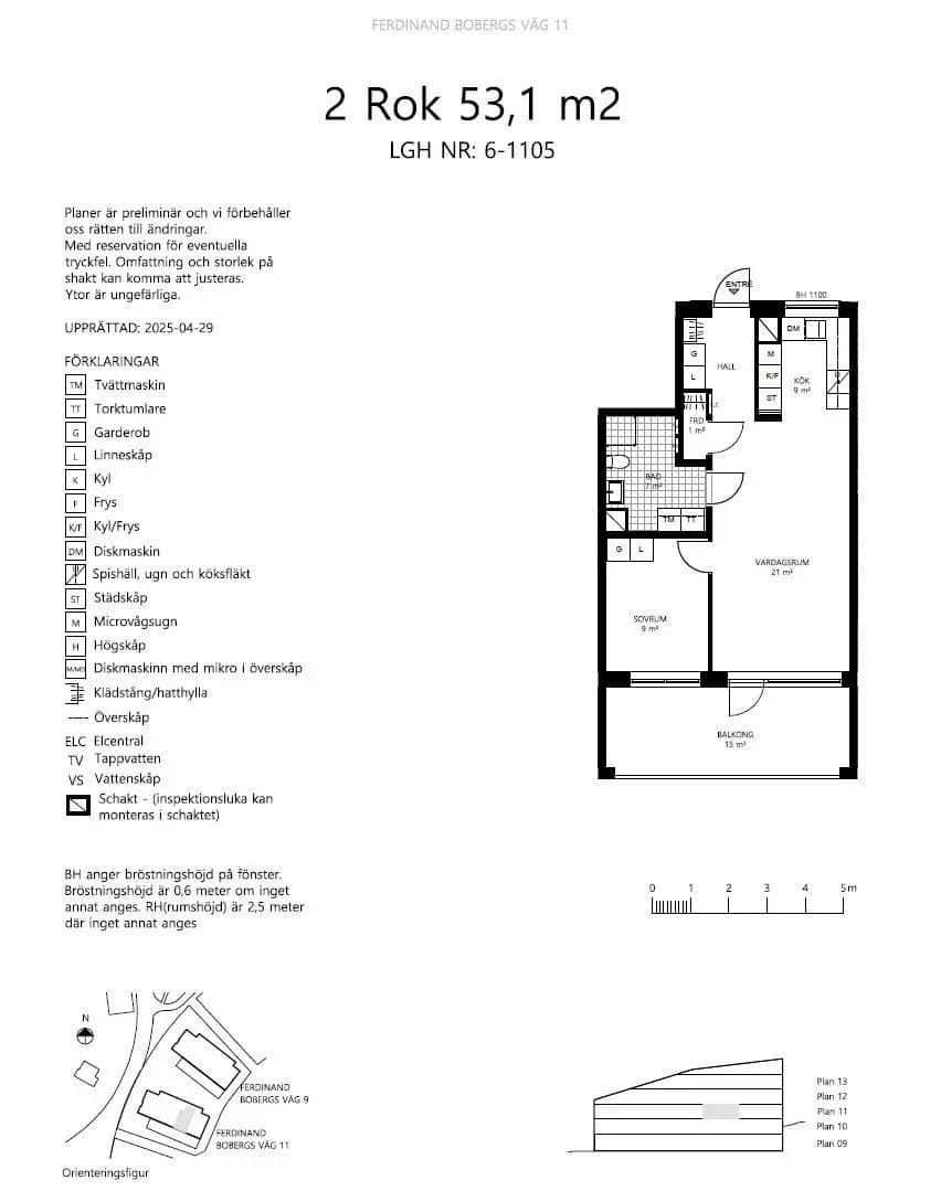 Planritning för Ferdinand Bobergs väg 11, lgh 06-1105