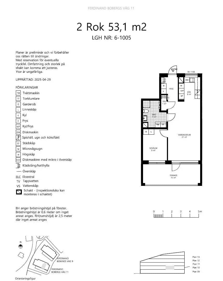 Planritning för Ferdinand Bobergs väg 11, lgh 06-1005
