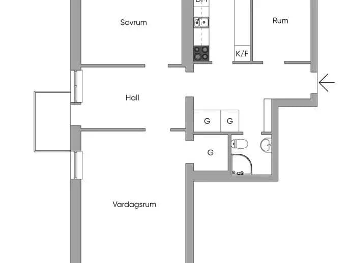 Planritning för Fogdevägen 3A