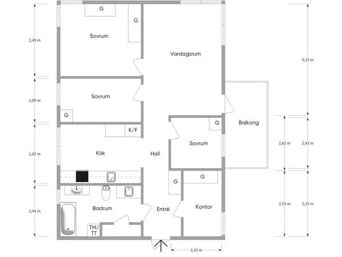 Planritning för Boklidsvägen 33