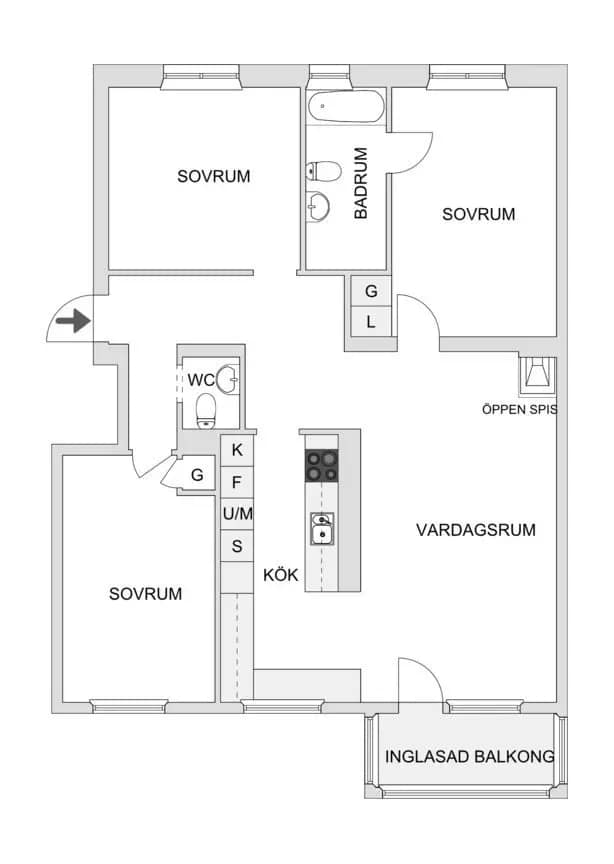 Floor plan for Östra nygatan 108A