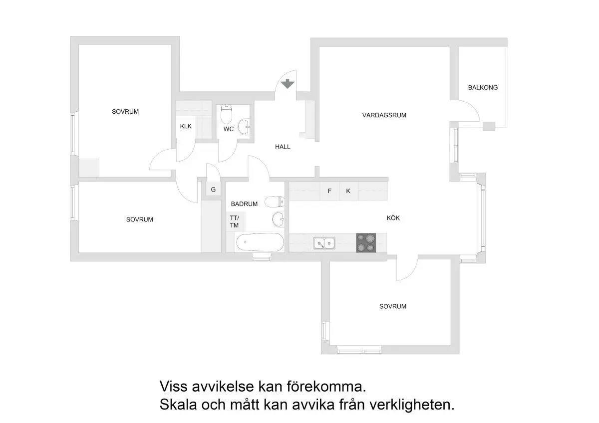 Planritning för Kaskögatan 2, 3 tr