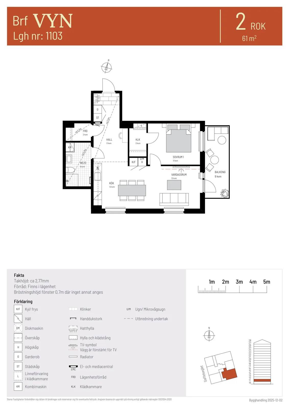 Floor plan for Gaffelseglet 19 lgh 1103 Vyn, våning 1