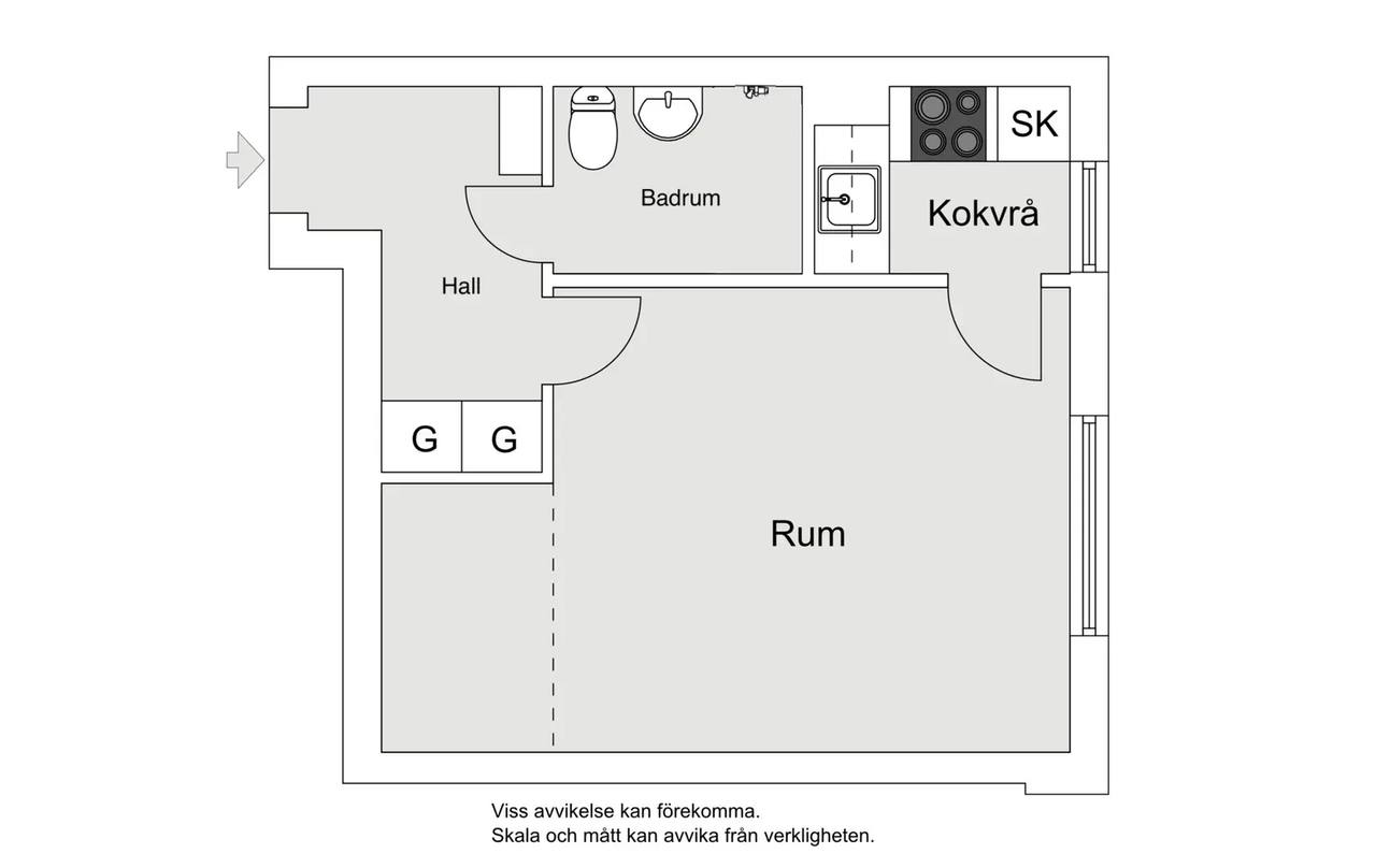 Planritning för Skebokvarnsvägen 121, 1tr 