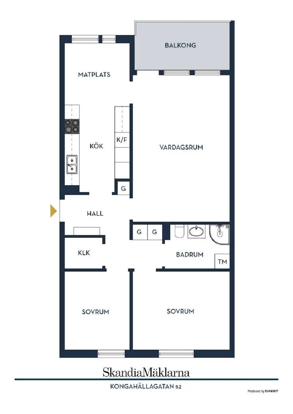 Floor plan for Kongahällagatan 52