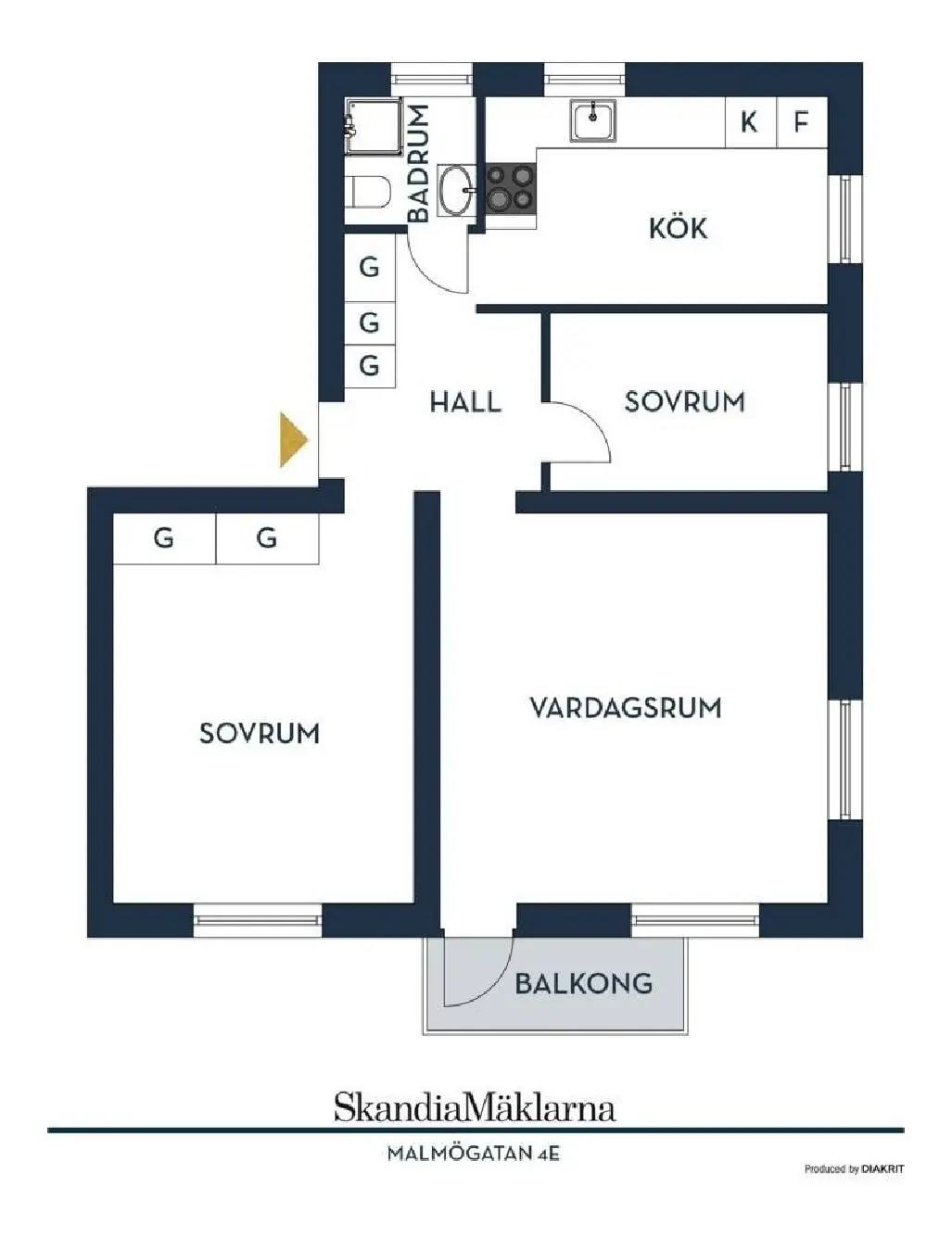 Floor plan for Malmögatan 4E