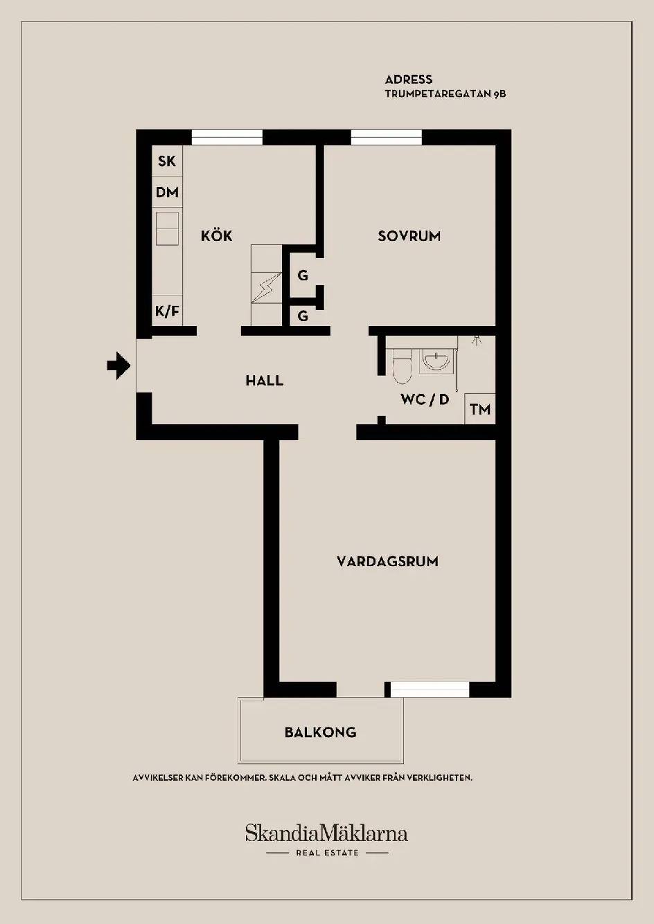 Floor plan for Trumpetaregatan 9B