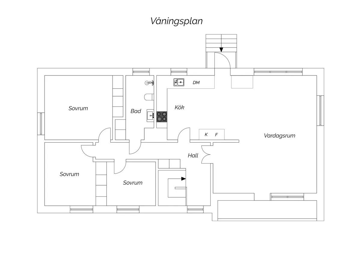 Planritning för Norra Kyrkvägen 5