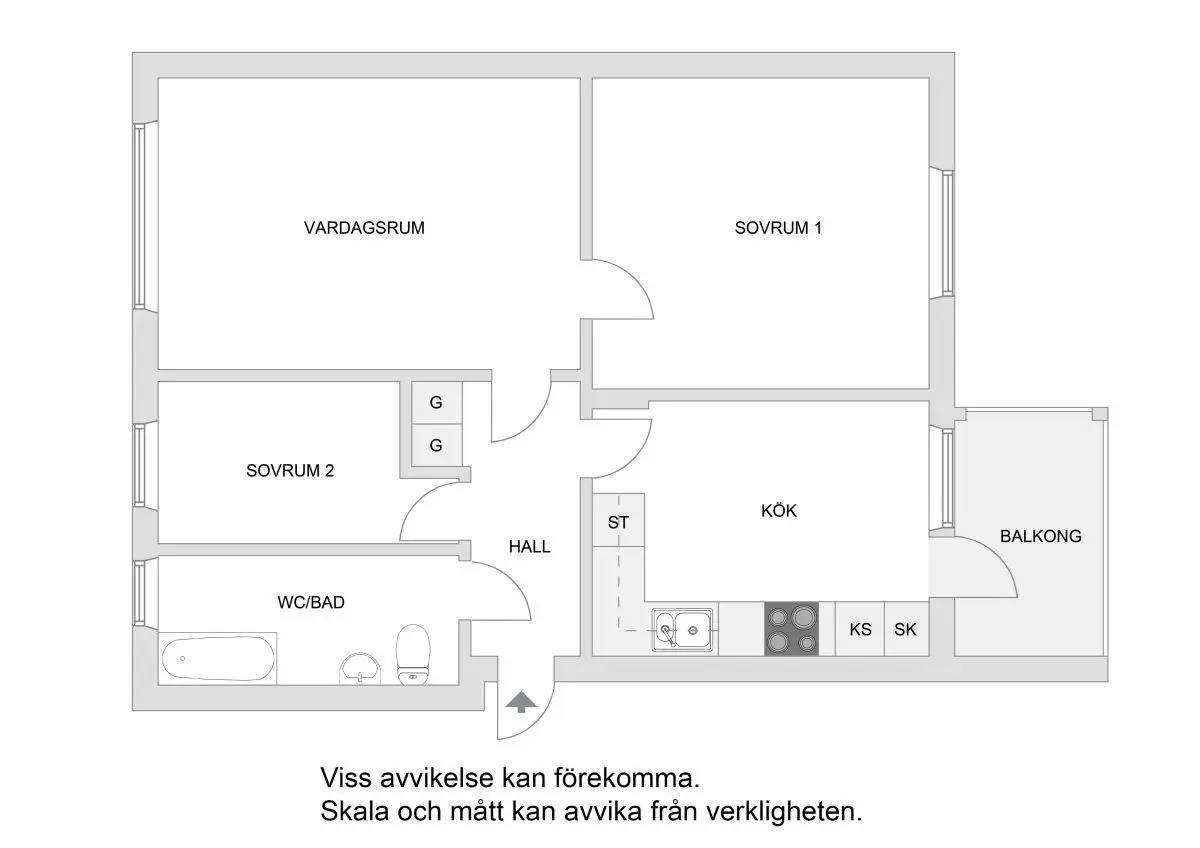 Planritning för Nystadsgatan 7, 3 Tr