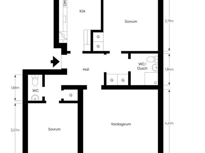 Planritning för Syréngatan 14B