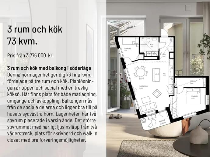 Floor plan for Gaffelseglet 22, lgh 1-1103 Juno, våning 1