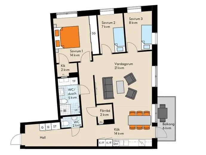 Planritning för Slalomvägen 6