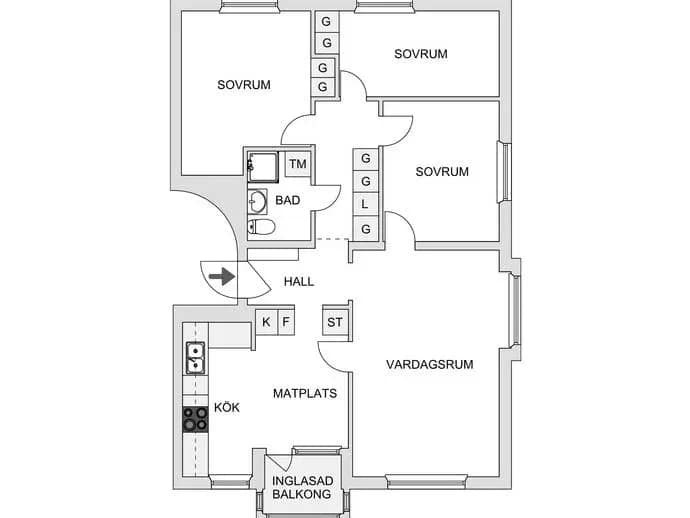 Planritning för Hammarvägen 51, 3 tr.