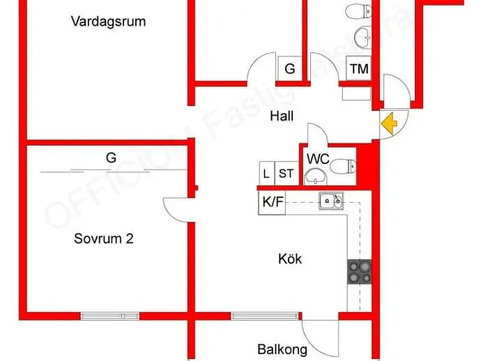 Floor plan for Vickervägen 1, 1tr