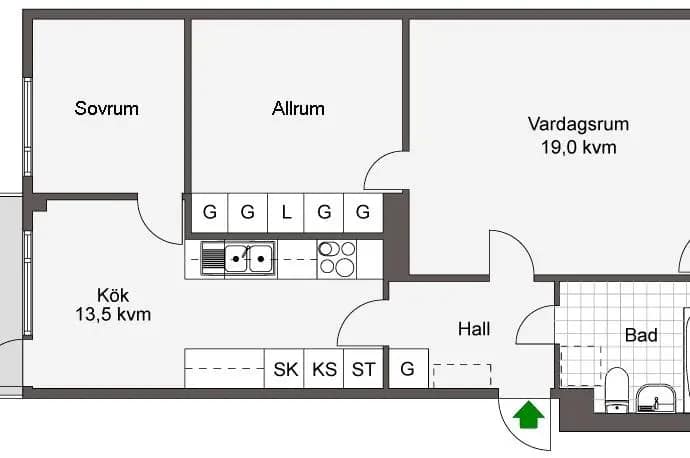Planritning för Skarpbrunnavägen 59, 2tr