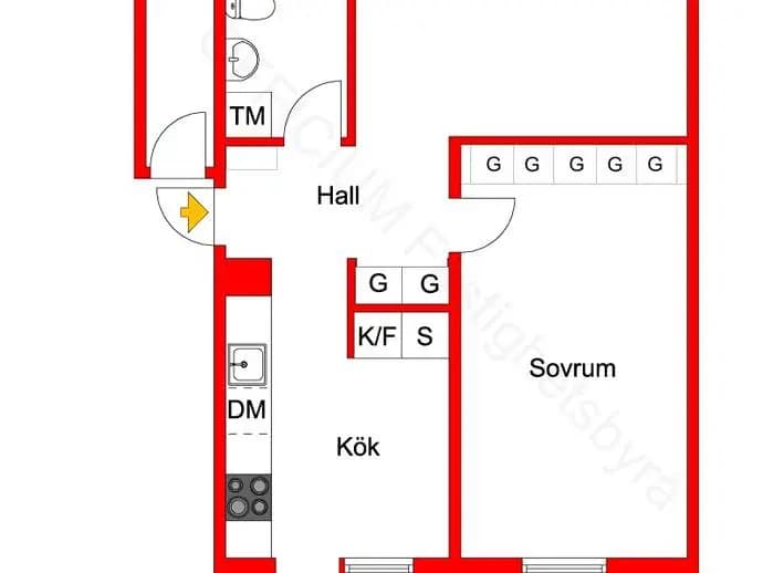 Planritning för Vickervägen 3, 1tr