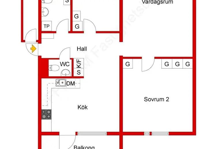 Planritning för Vickervägen 1, 5tr