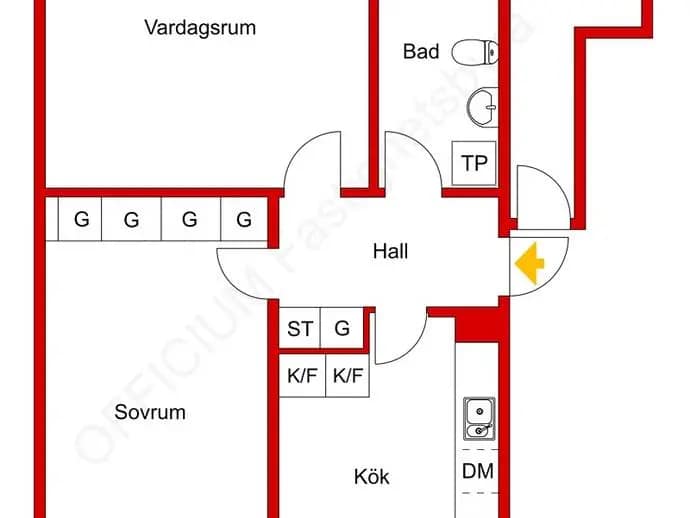 Planritning för Trädesvägen 13, 3tr