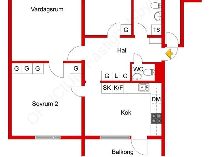 Planritning för Hampvägen 12, 6tr
