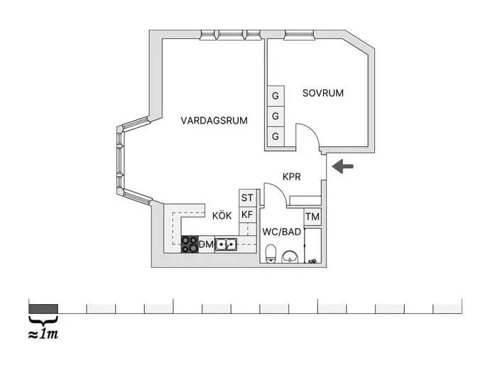 Planritning för Vitlöksgränd 1